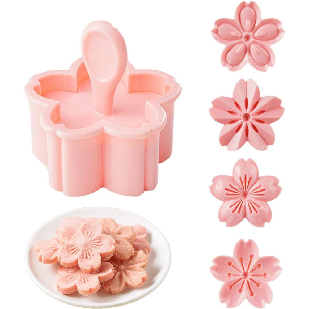 Cherry Blossom Flower Cookie Cutters Sakura 4pc Set Mold Stamp Pink Baking Gift